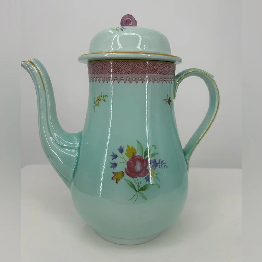 Adams Calyx Ware Coffee Pot Lowestoft pattern Vintage Floral Duck Egg Blue
